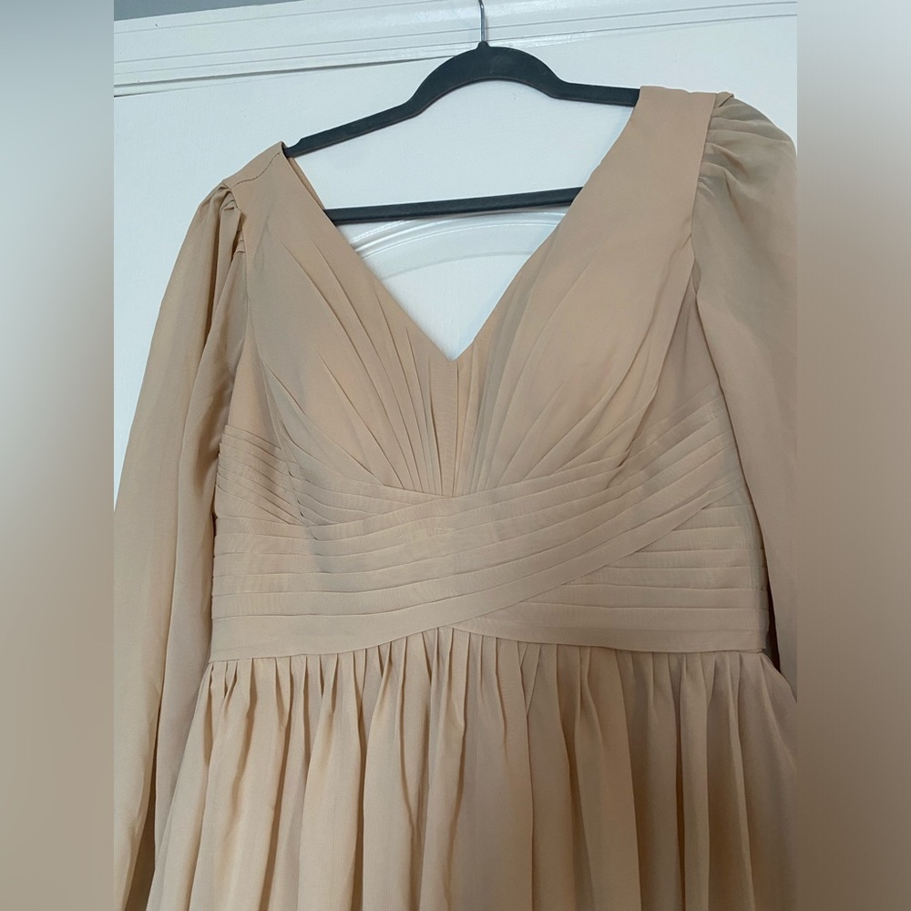 Long sleeve tan maxi formal dress - Picture 3 of 5